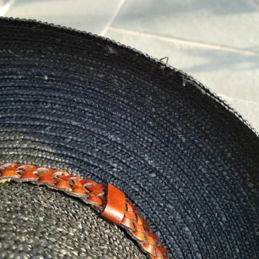 Black Rattan braided‎ leather  band hat